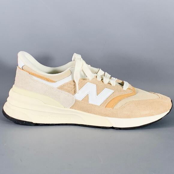 NEW BALANCE 997R Size 12 Cream Taupe Color Block Suede Chunky Sole Sneakers - Picture 2 of 8